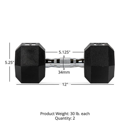 30 LB Rubber Hex Dumbbells