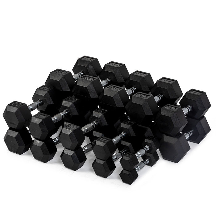 5 LB - 50 LB Pairs Rubber Hex Dumbbells