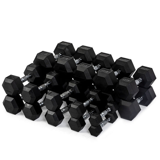 5 LB - 50 LB Pairs Rubber Hex Dumbbells