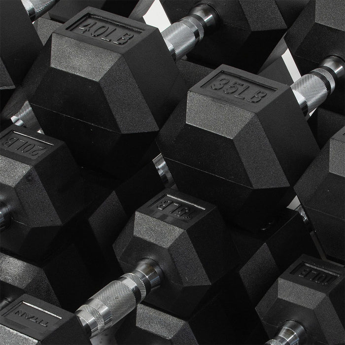 5 LB - 50 LB Pairs Rubber Hex Dumbbells