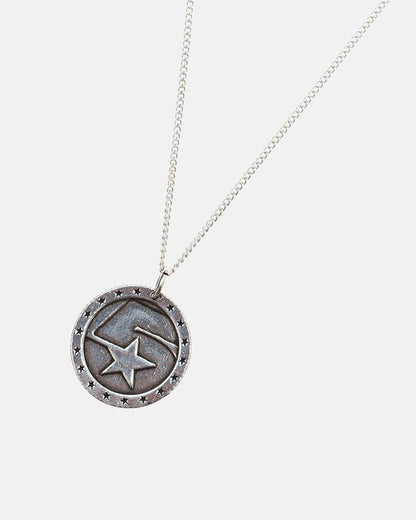 5 STARS NECKLACE - silver star medallion necklace, detail close-up - Cold Culture