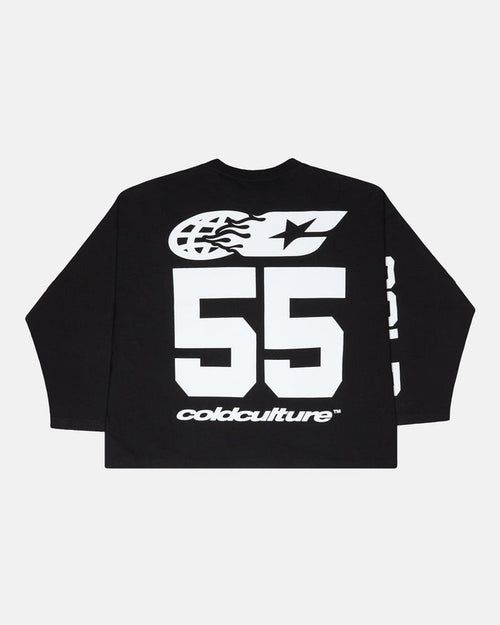 55 FLAMES LONGSLEEVE BLACK - black graphic longsleeve tee, back view - Cold Culture