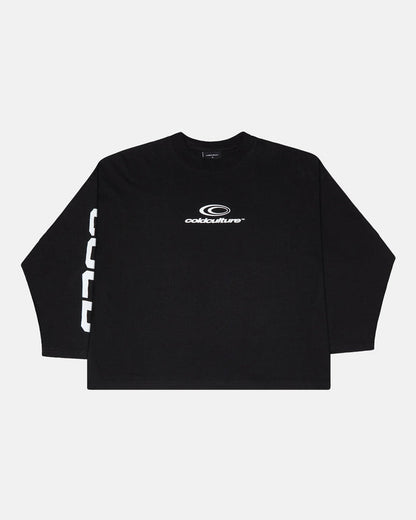 55 FLAMES LONGSLEEVE BLACK - black graphic longsleeve tee, front view - Cold Culture