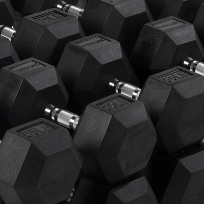 55 LB - 100 LB Pairs Rubber Hex Dumbbells