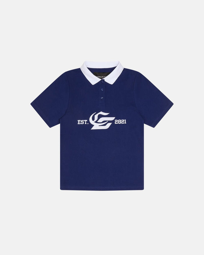 5th AURA SLIM POLO DARK BLUE - dark blue slim fit polo shirt, front view - Cold Culture