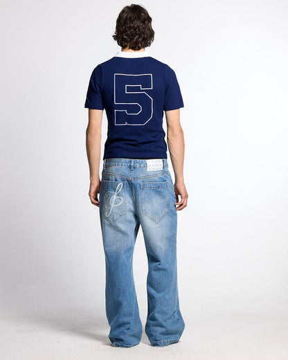 5th AURA SLIM POLO DARK BLUE - dark blue slim fit polo shirt, back view on male model - Cold Culture