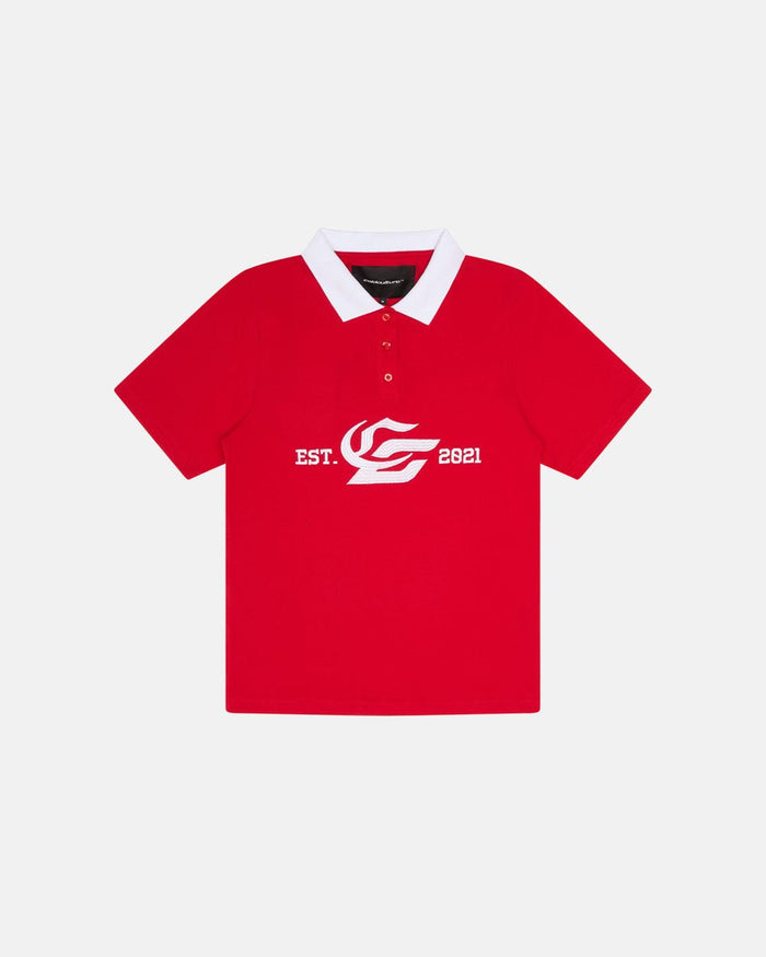 5th AURA SLIM POLO RED - red slim fit polo shirt, front view - Cold Culture