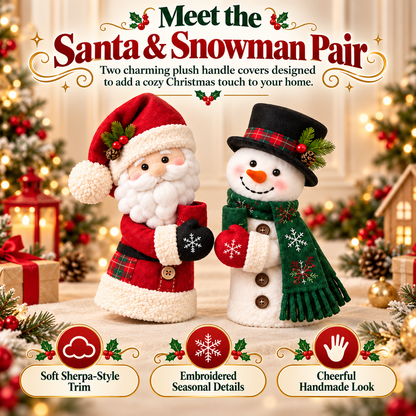 🎄 Christmas Special Sale 🎁 Santa & Snowman Plush Door Handle Covers – Festive Refrigerator & Cabinet Decorations