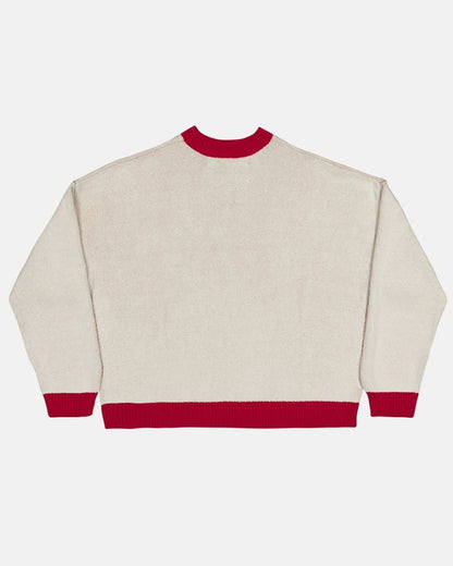 ACADEMY KNIT ACID WHITE - cream knit sweater with red trim, back view - Cold Culture