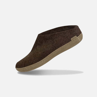 Adults Felted Wool Open Heel Slipper - Brown