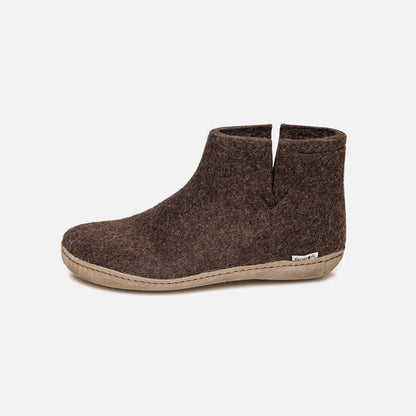 Adults Felted Wool Slipper Boot - Brown