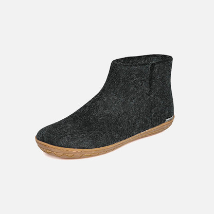 Adults Felted Wool Slipper Boot With Rubber Sole - Charcoal