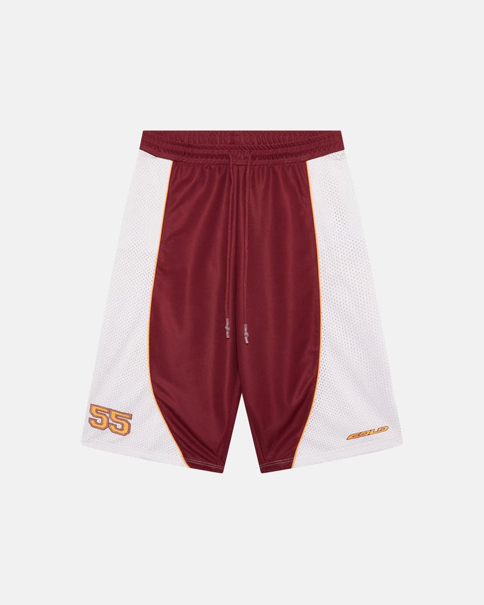 AERO STEED SHORT CREAM/BURGUNDY - cream and burgundy mesh shorts, front view - Cold Culture