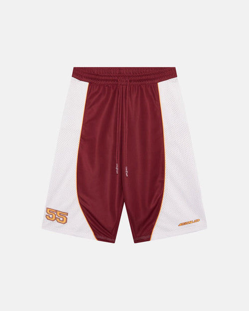 AERO STEED SHORT CREAM/BURGUNDY - cream and burgundy mesh shorts, front view - Cold Culture