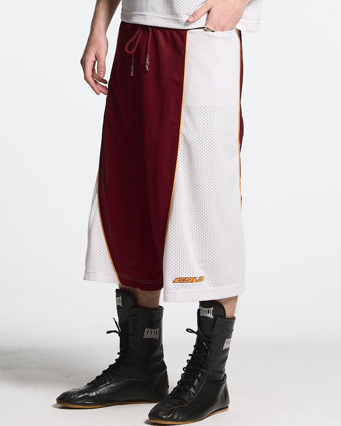 AERO STEED SHORT CREAM/BURGUNDY - cream and burgundy mesh shorts, side view - Cold Culture #man