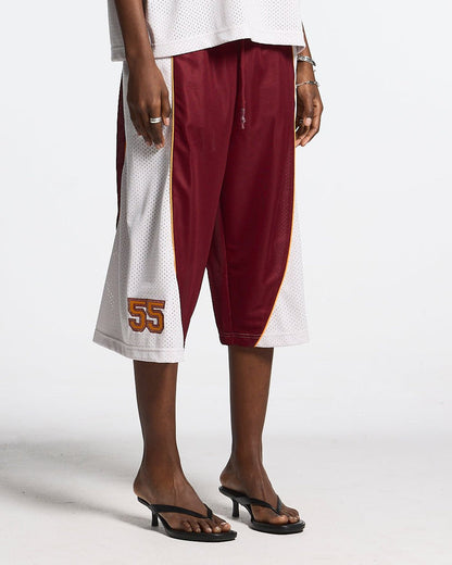 AERO STEED SHORT CREAM/BURGUNDY - cream and burgundy mesh shorts, front view on female model - Cold Culture #woman