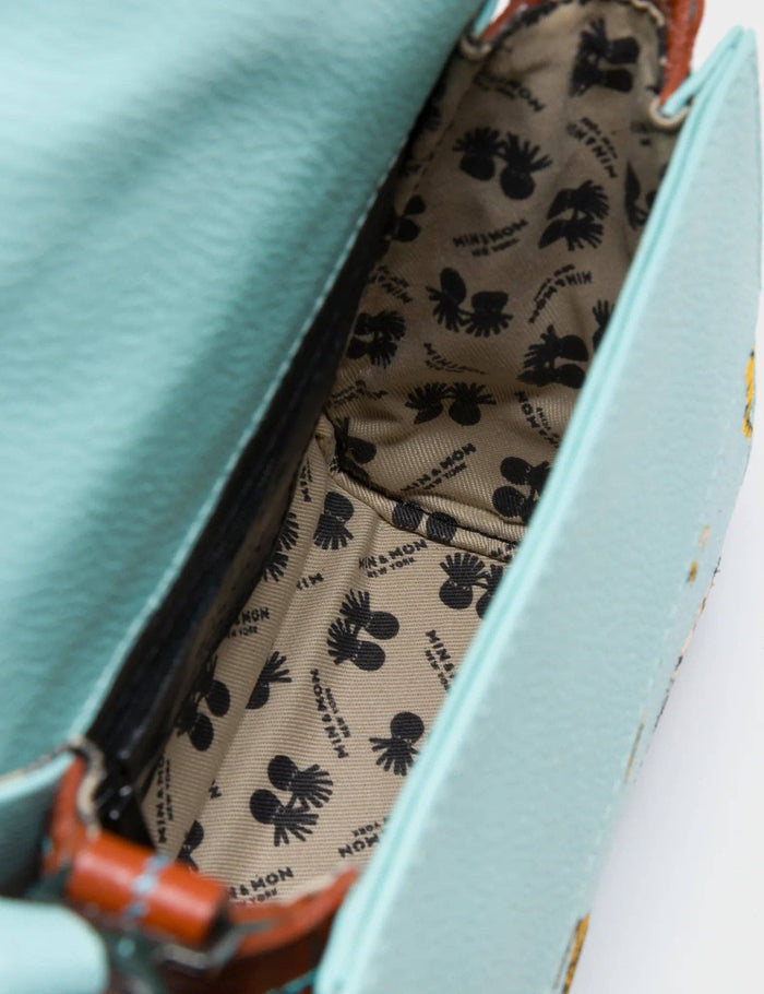 Anastasio Micro Crossbody Handbag Eggshell Blue Leather - Retro Tiger Embroidery