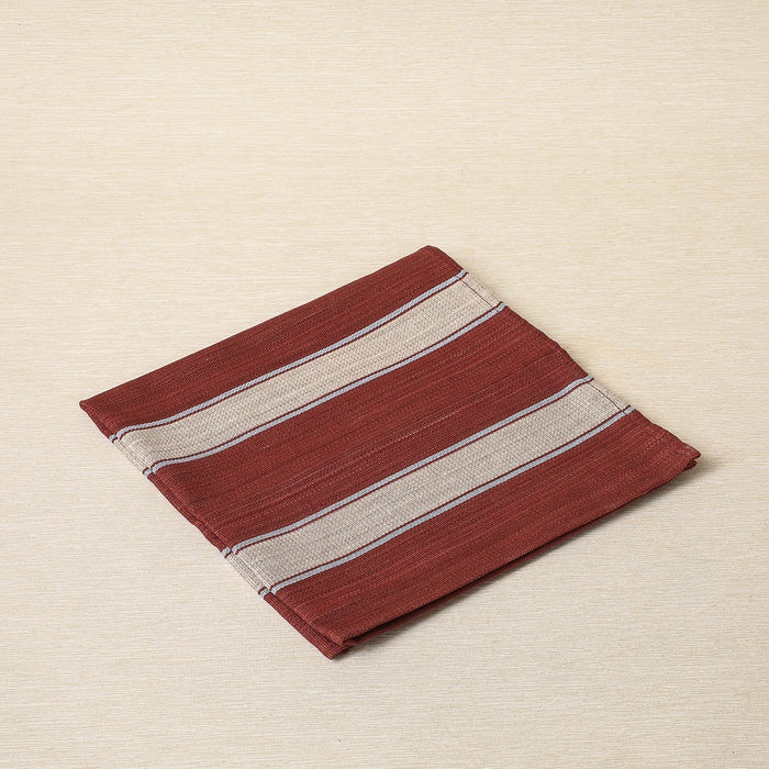 Antique red, pale blue & ecru stripe napkin