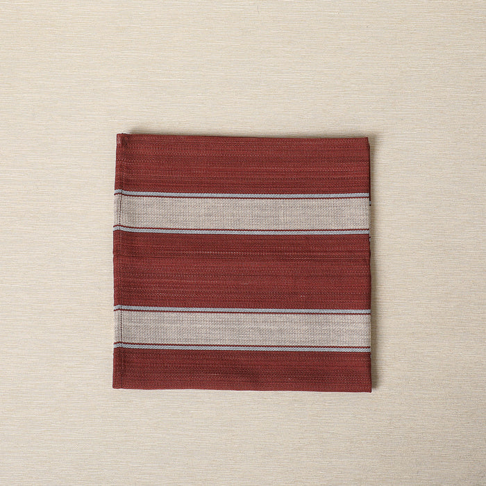 Antique red, pale blue & ecru stripe napkin