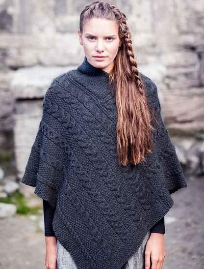 Aran Cable Poncho - charcoal #color_charcoal
