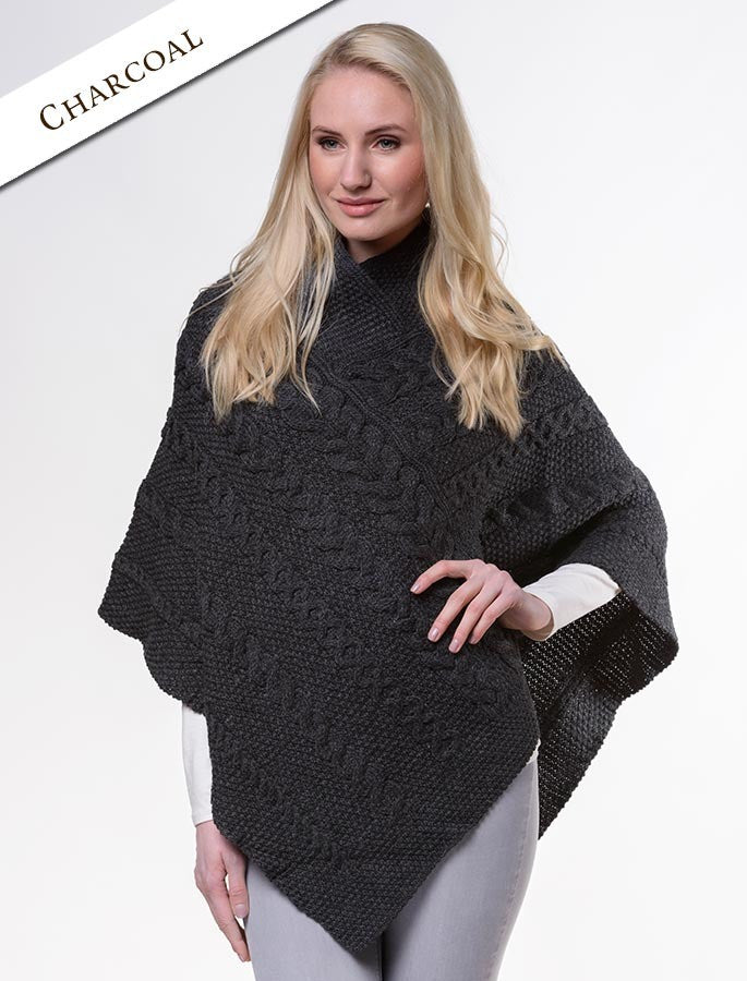 Aran Cable Poncho -Charcoal #color_charcoal