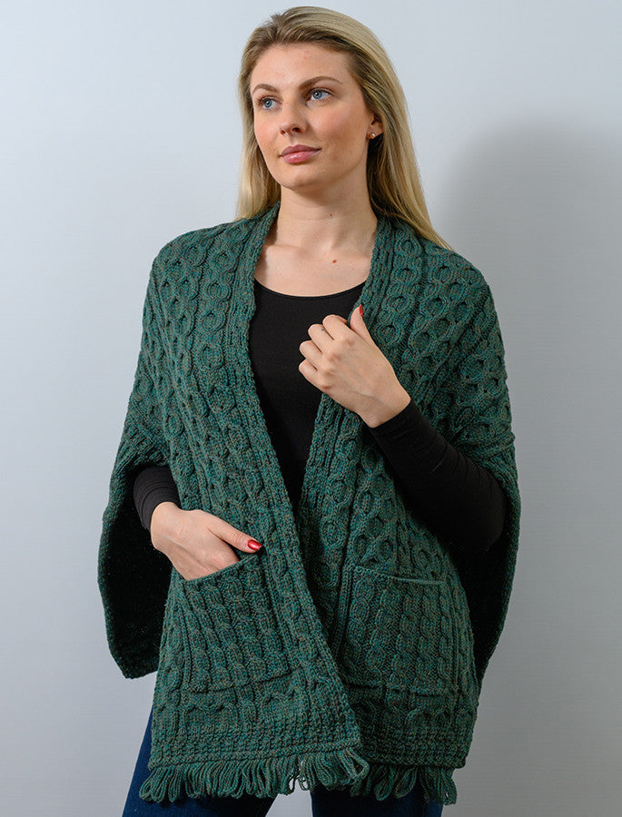 Aran Shawl Wrap with Pockets - Connemara Green #color_conemara-green