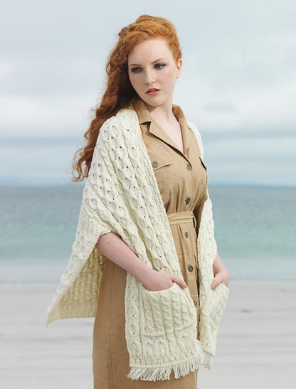 Aran Shawl Wrap with Pockets – Natural White #color_natural-white