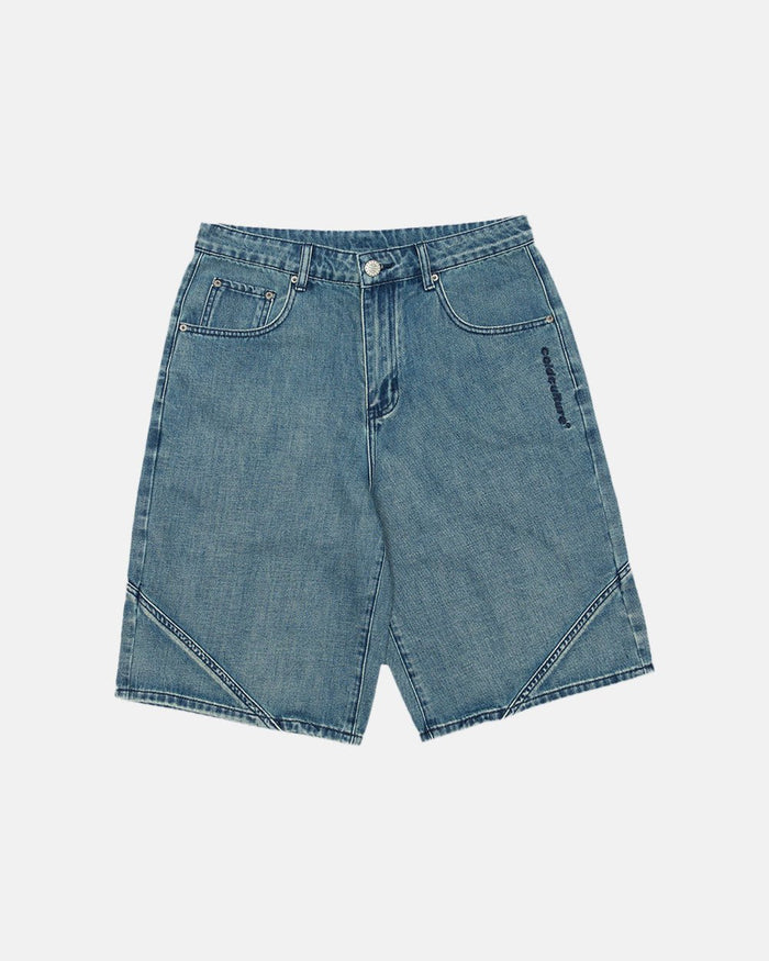 ASSEMBLY V2 SHORTS ACID BLUE DENIM - washed blue denim shorts, front view - Cold Culture
