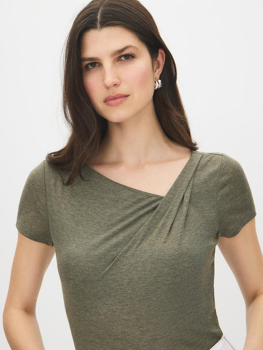 Kalamata Asymmetrical Neck Melange Top - Front View - Suzy Shier