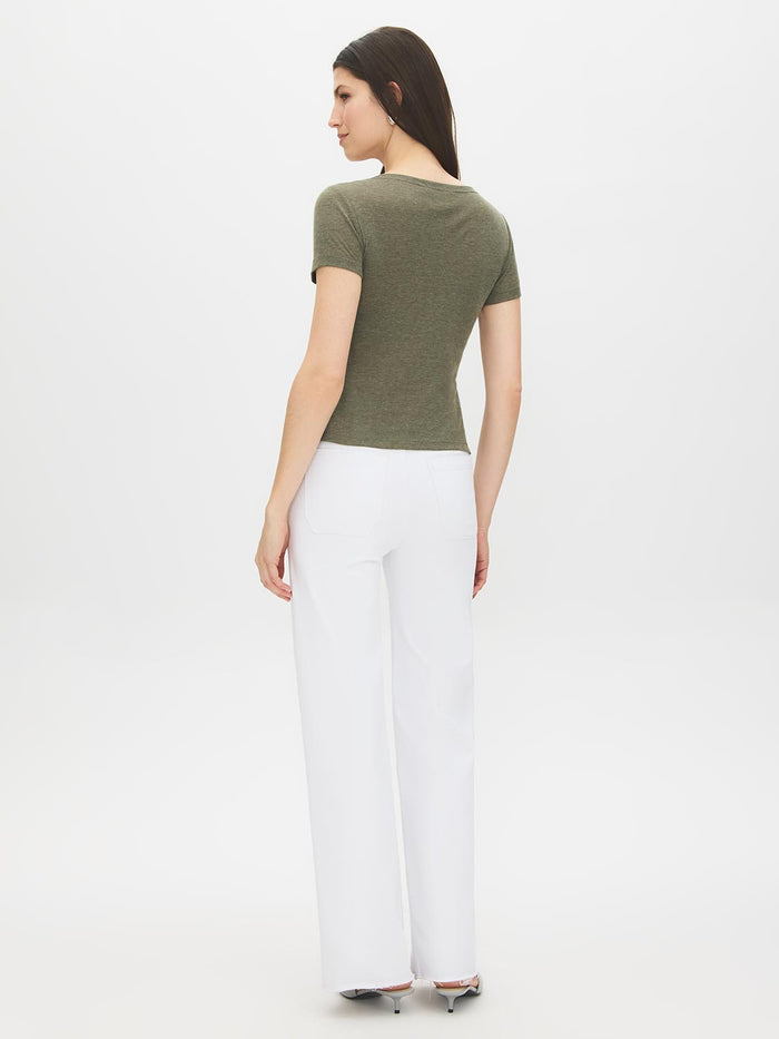 Kalamata Asymmetrical Neck Melange Top - Back View - Suzy Shier