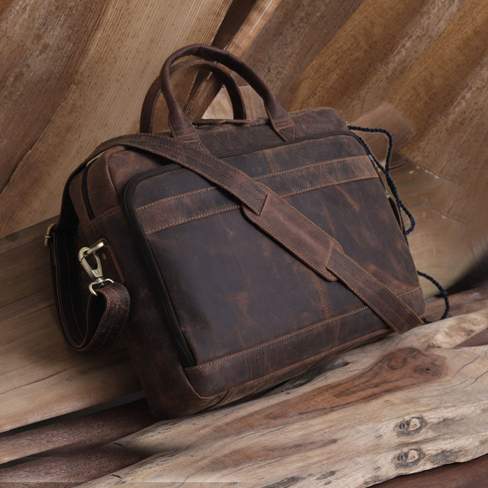 Austin Laptop Leather Briefcase - Brown