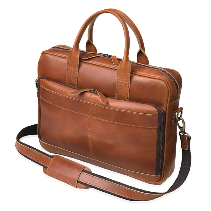 Austin Laptop Leather Briefcase - Tan