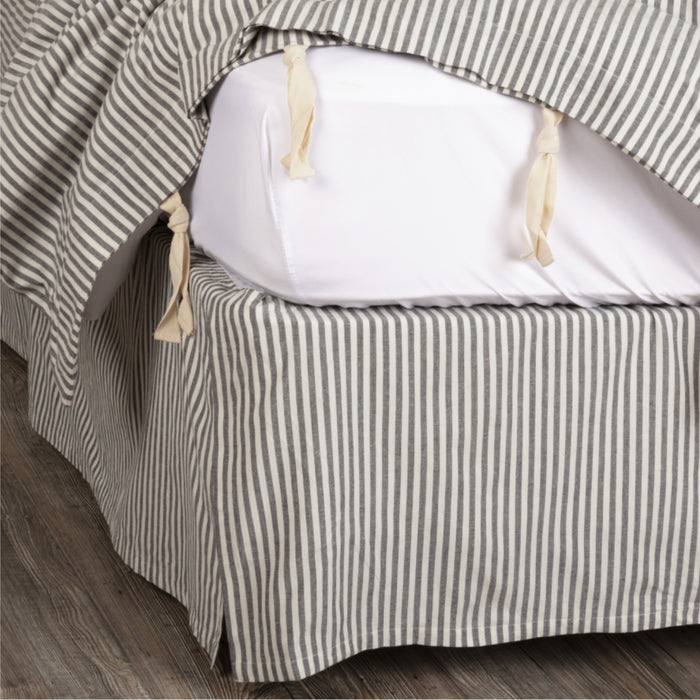 Barn Gray & White Ticking Bed Skirt-Lange General Store