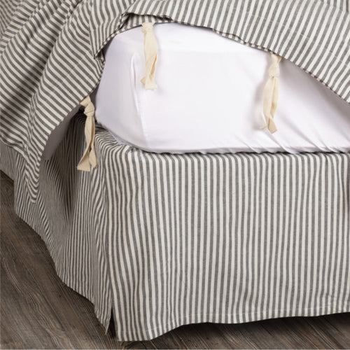Barn Gray & White Ticking Bed Skirt-Lange General Store
