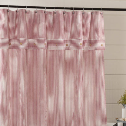 Barn Red & White Ticking Shower Curtain-Lange General Store