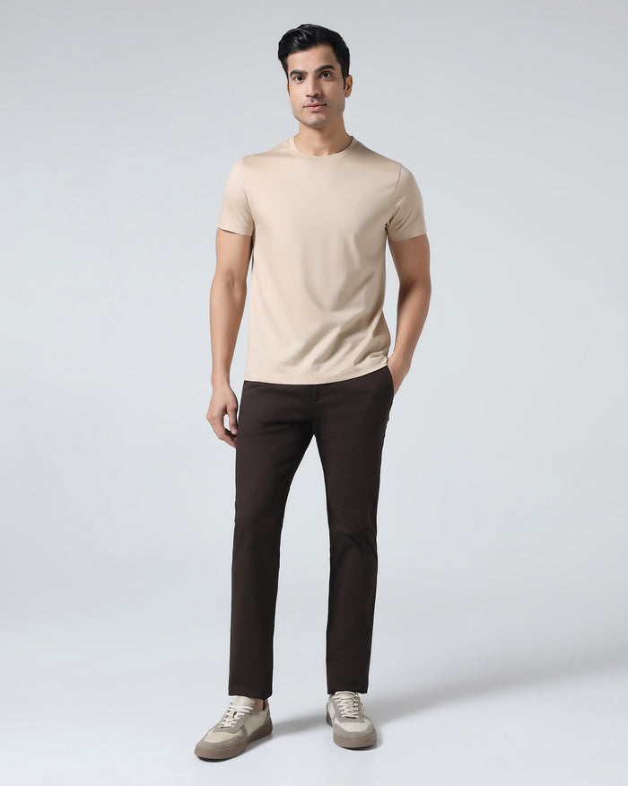 Beige Crew Neck Solid T-Shirt - Peralta