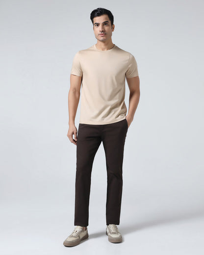 Beige Crew Neck Solid T-Shirt - Peralta