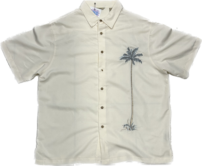 Beige Embroidered Palmtree Summer Shirt