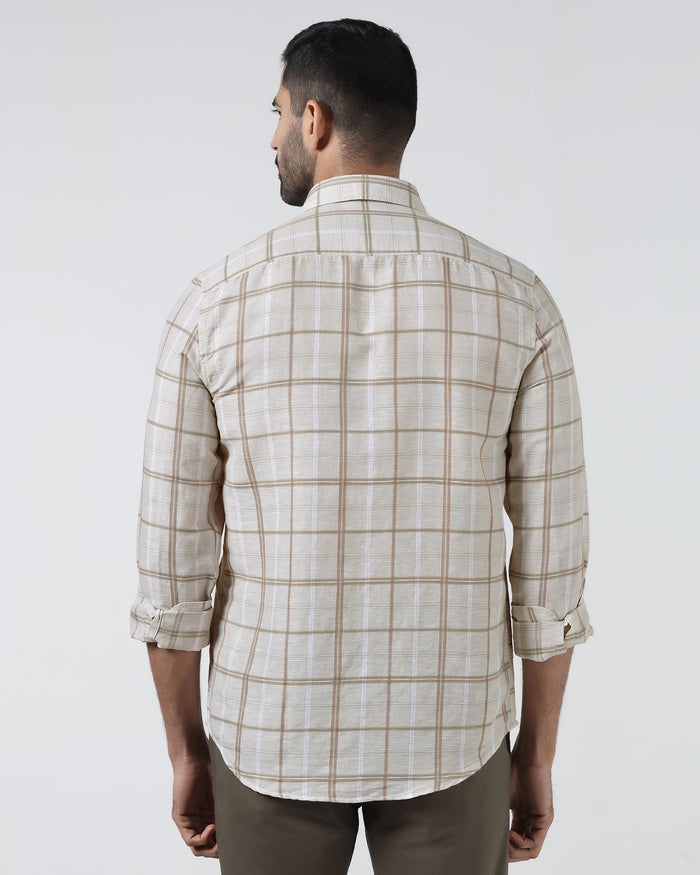 Beige Linen Check Shirt - Jomix