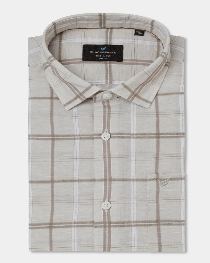 Beige Linen Check Shirt - Jomix