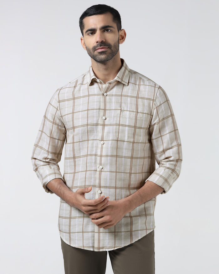 Beige Linen Check Shirt - Jomix