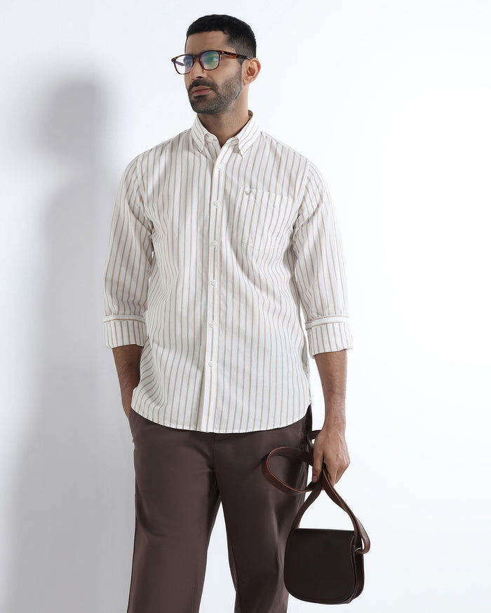 Beige Linen Stripe Shirt - Marzel