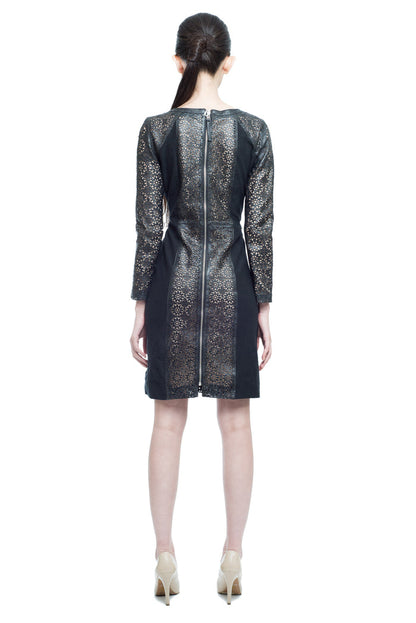Bella Long sleeve laser cut Leather dress