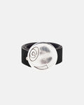 BILLIARD LEATHER BELT BLACK - black leather belt with round buckle, front view - Cold Culture