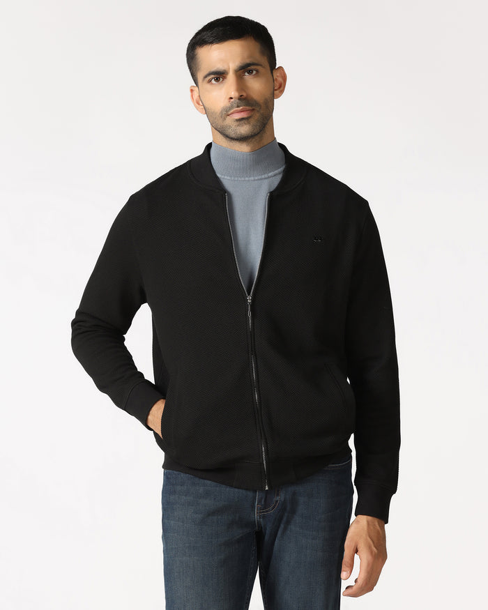 Black Bomber Neck Textured Sweatshirt - Triumph