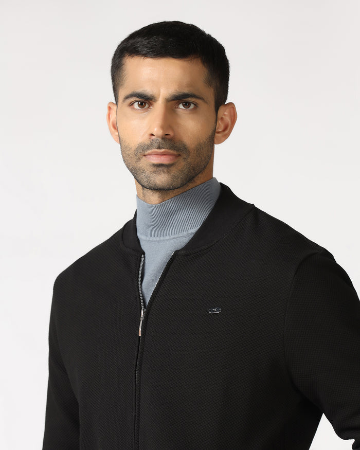Black Bomber Neck Textured Sweatshirt - Triumph