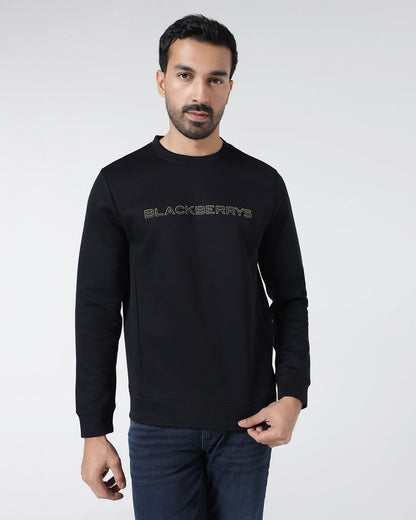 Black Crew Neck Solid Sweatshirt - Rio
