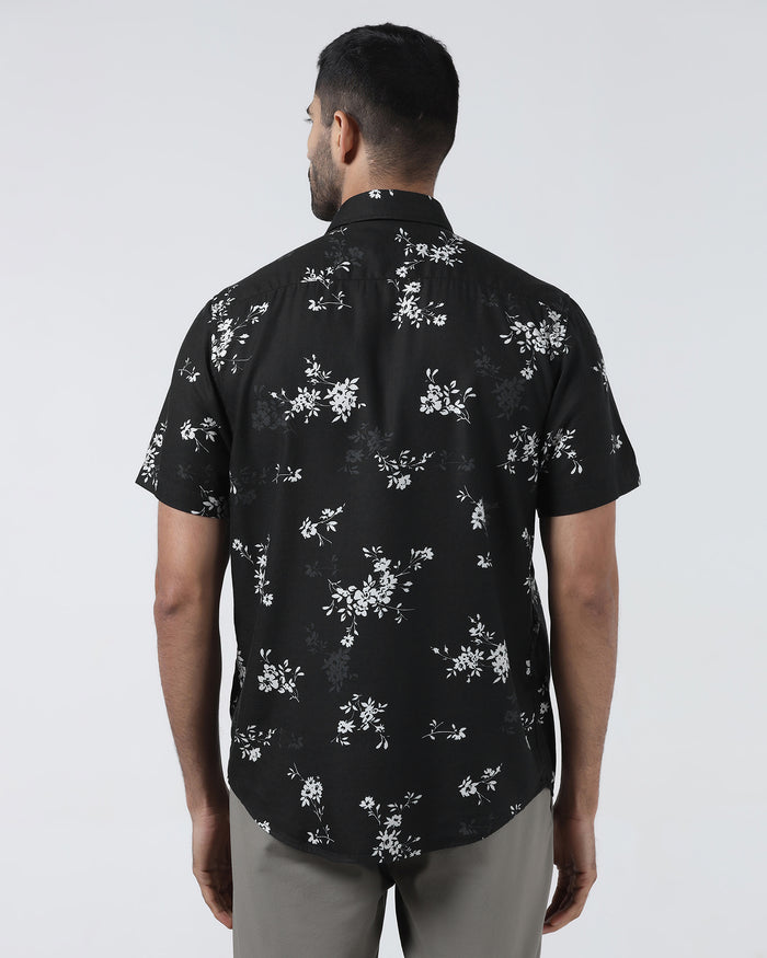 Black Half Sleeve Printed Shirt - Hobson