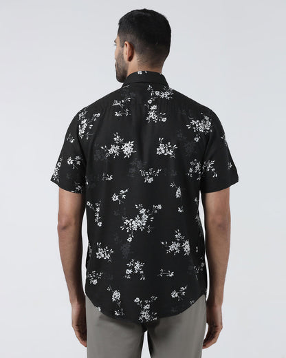 Black Half Sleeve Printed Shirt - Hobson