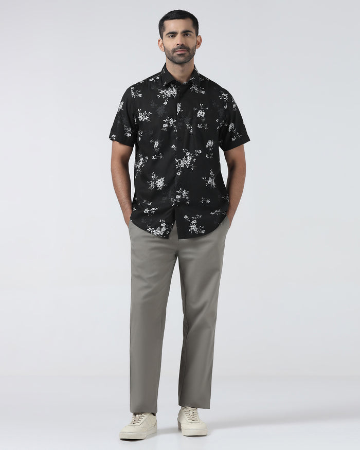 Black Half Sleeve Printed Shirt - Hobson